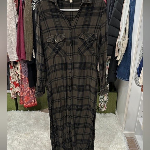 CLOTH & STONE GREEN & BLACK PLAID DUSTER DRESS SIZE S - Picture 1 of 1
